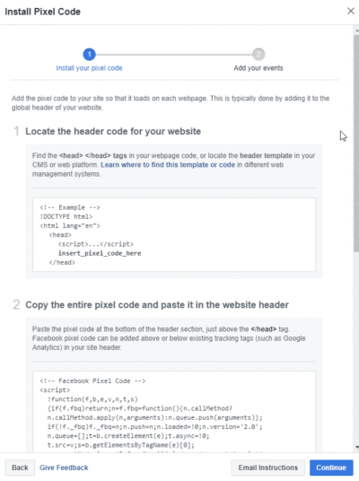 Facebook pixel install
