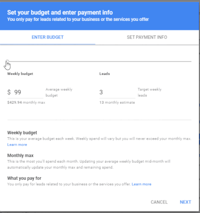 local service ads set budget