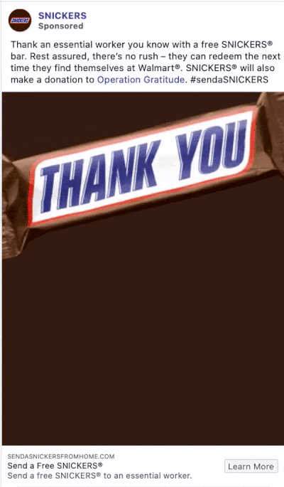 snickers facebook brand awareness ad example