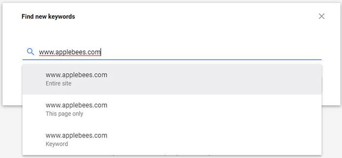 40 applebees google keyword planner