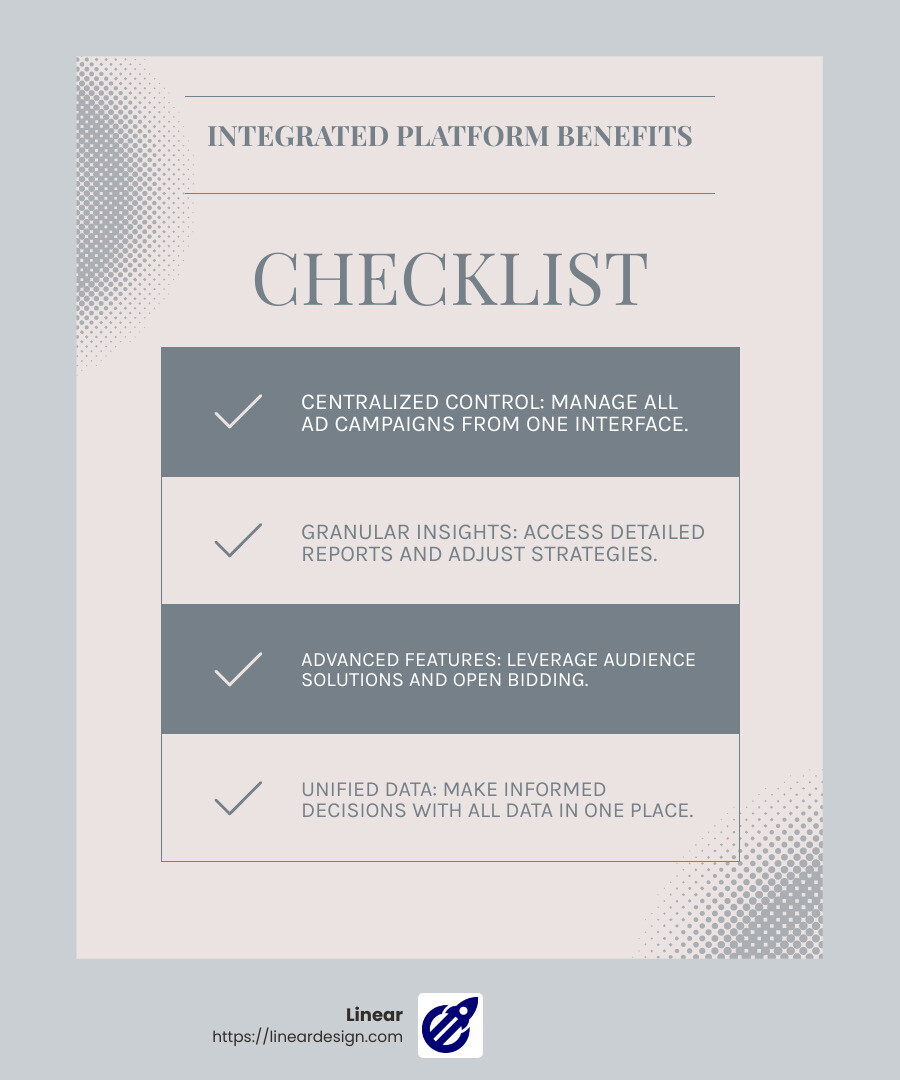 Benefits of an Integrated Platform - Google Ads Management infographic checklist-light-blue-grey