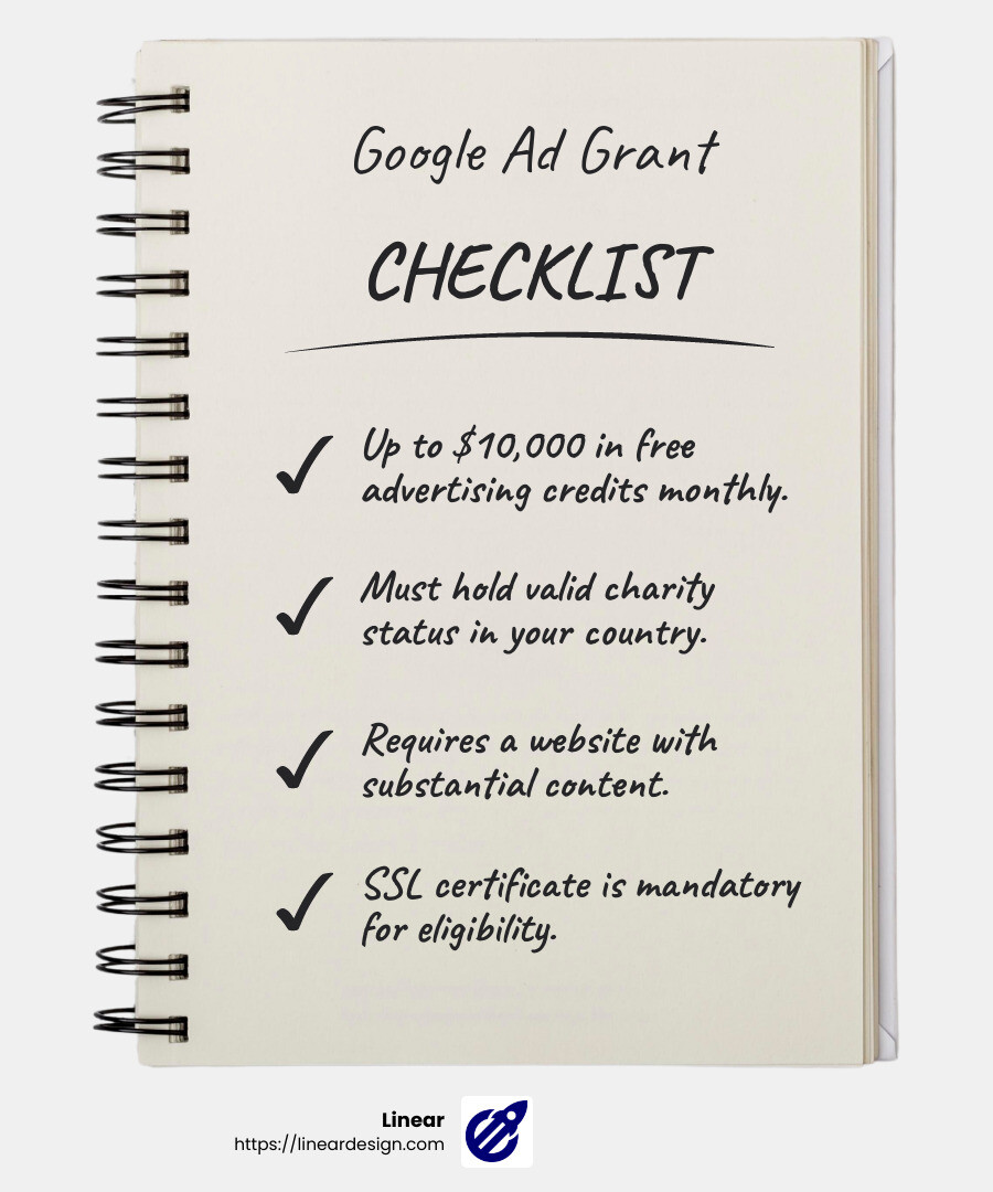 Google Ad Grants provide nonprofits with $10,000 in ad credits each month - google ad grant management infographic checklist-notebook