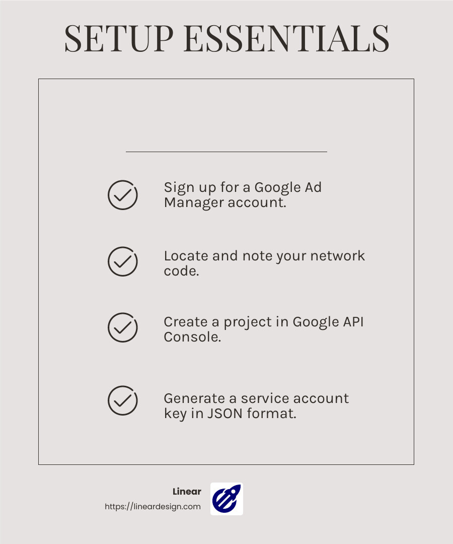 Secure your API access with OAuth 2.0 for safe data management. - google ad manager api infographic checklist-light-beige