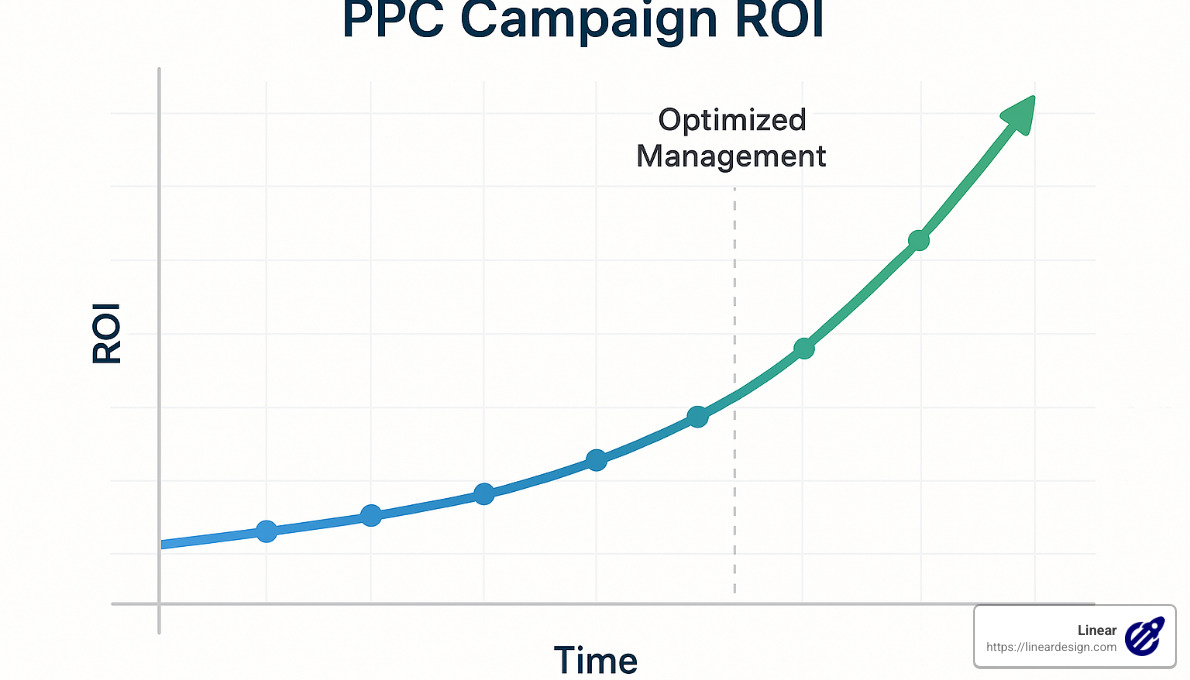 graph showing increasing roi with optimized ppc management - do i need to continue ppc management