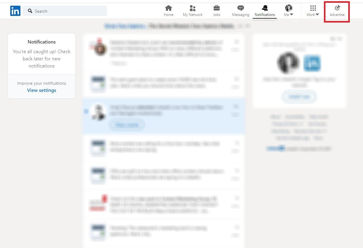 access linkedin advertising button