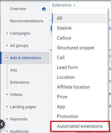check performance of automated extensions in google ads