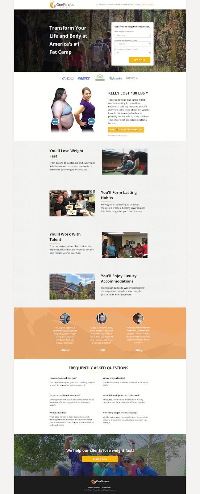 Best Landing Pages One Fitness Camp