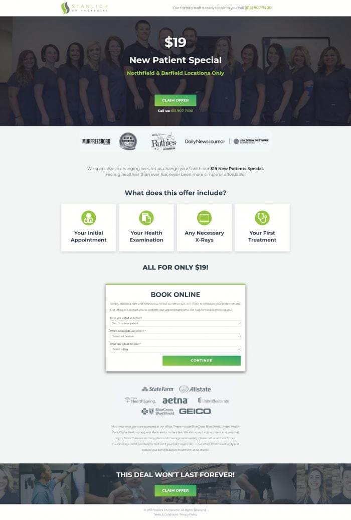 Best Landing Pages Stanlick Chiropractic