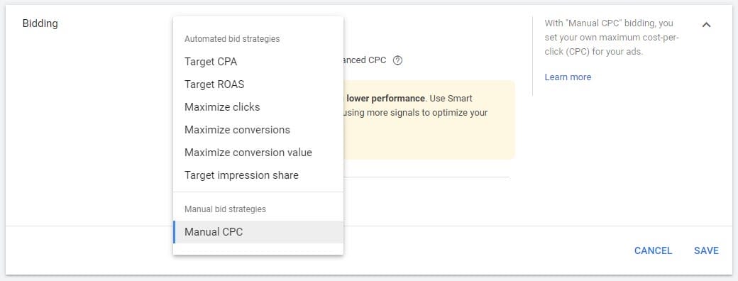 google ads campaign settings bidding