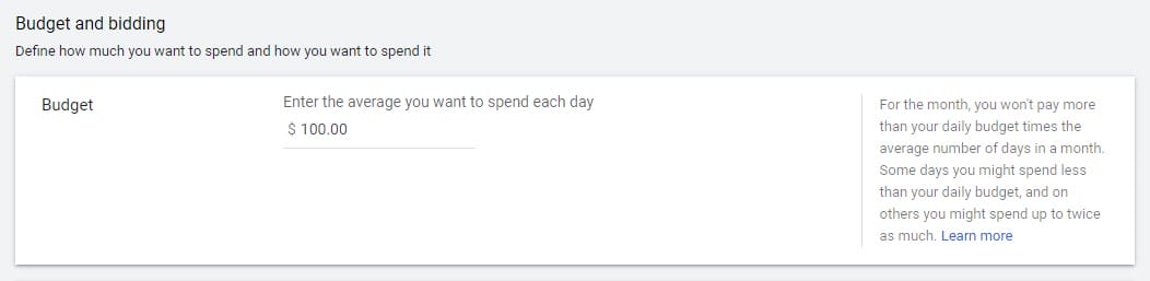 google ads campaign settings budget