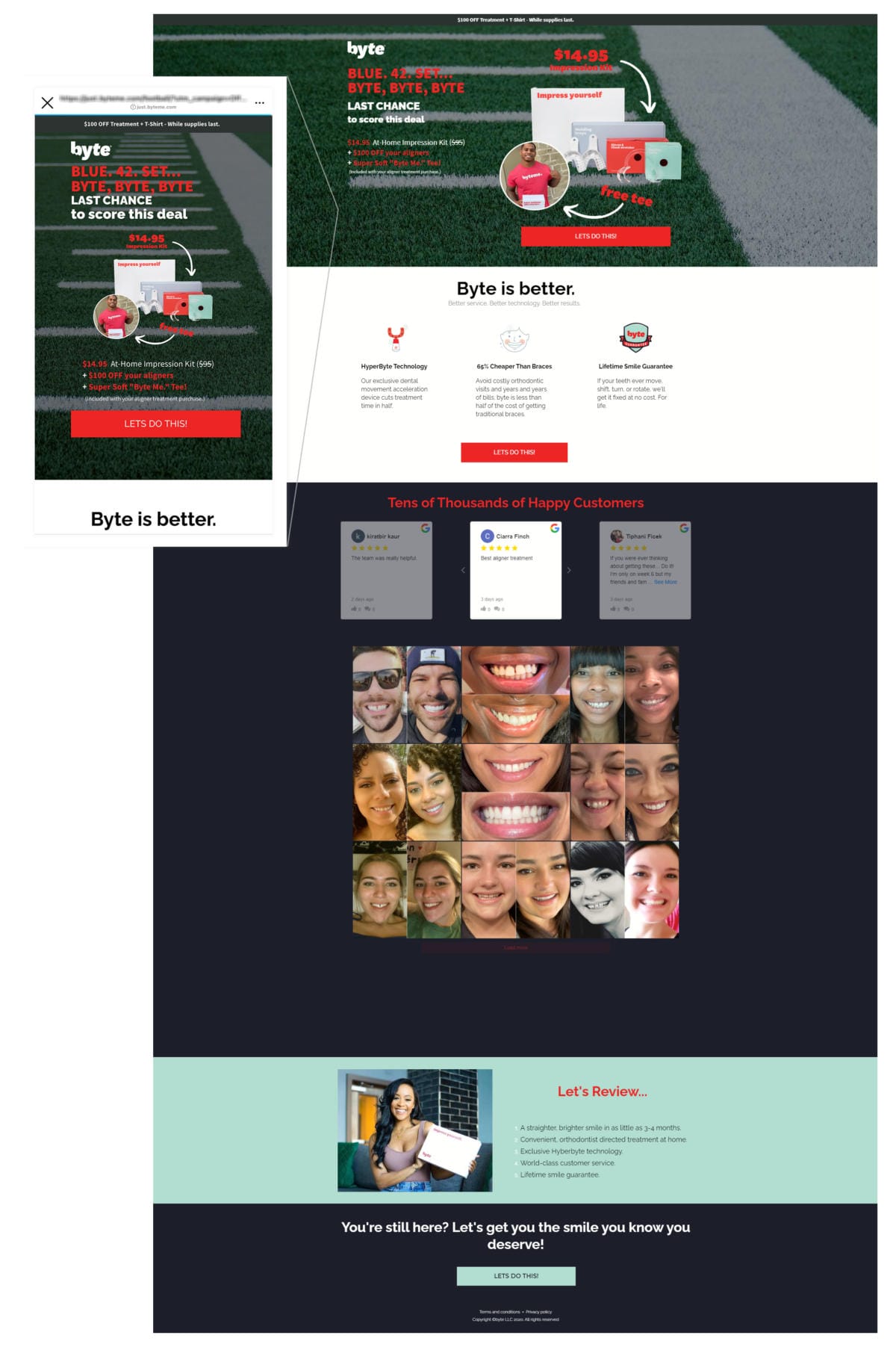 Byte dental landing page and ad conversion path