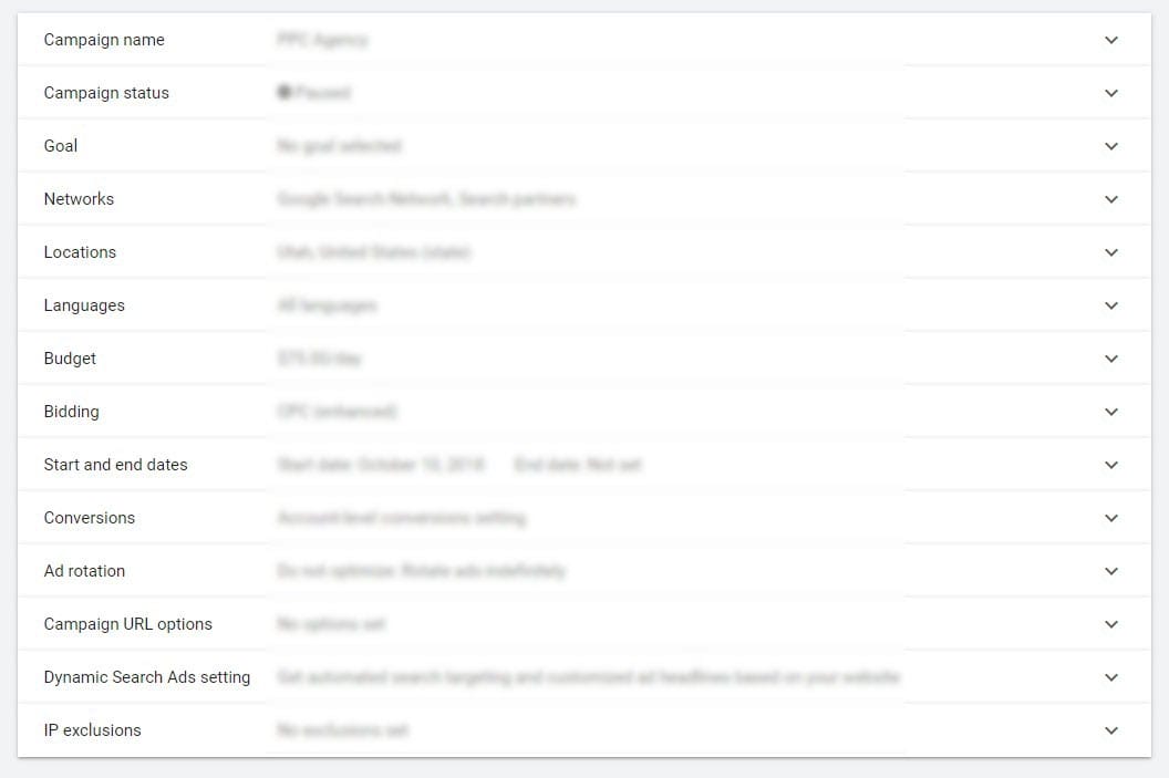google ads campaign settings options