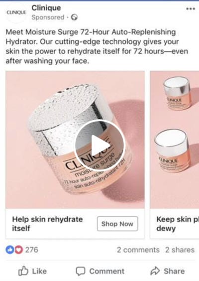 clinique facebook brand awareness ad