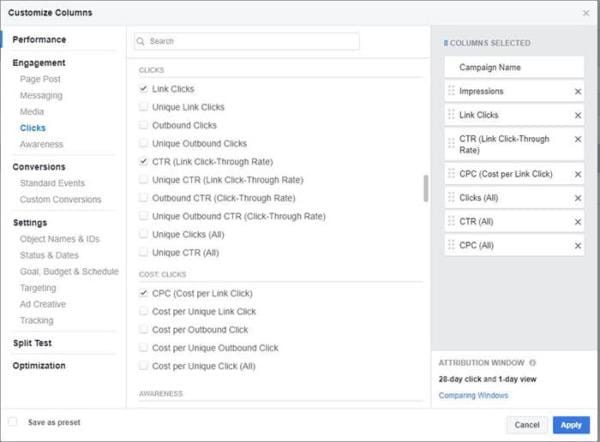 columns facebook ads ctr