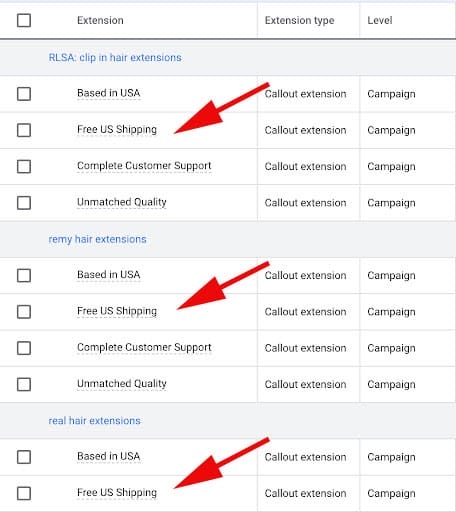 consolidating callout extensions to account level