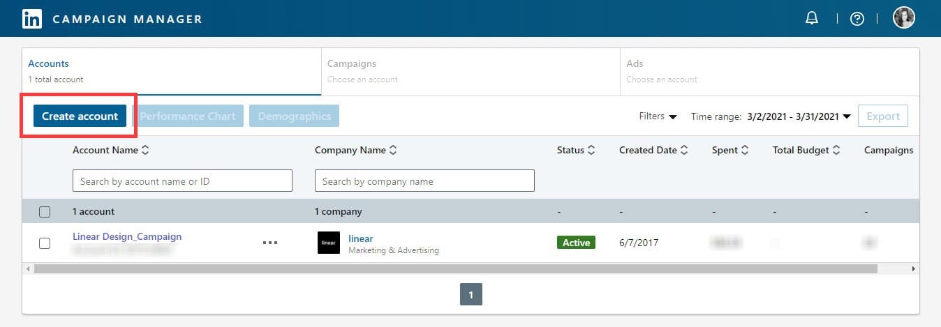 create linkedin ads account