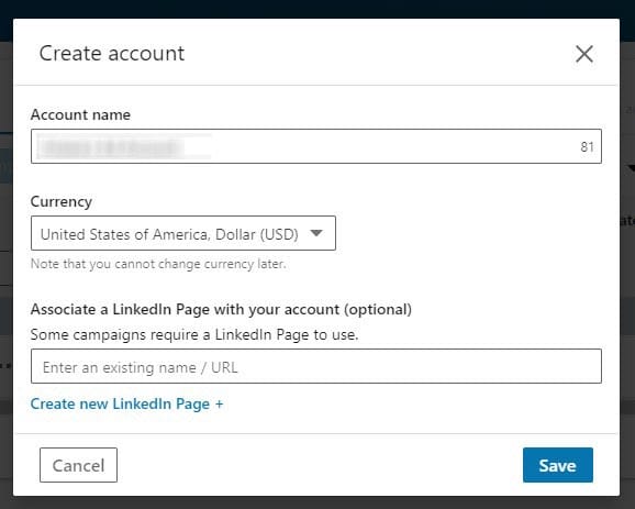 linkedin ads account name and currency