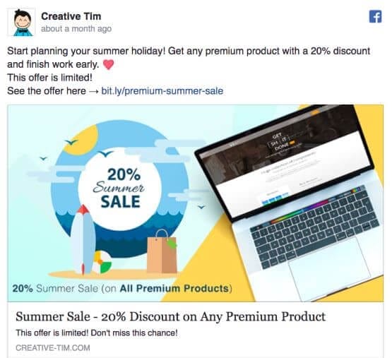 creative tim facebook ad