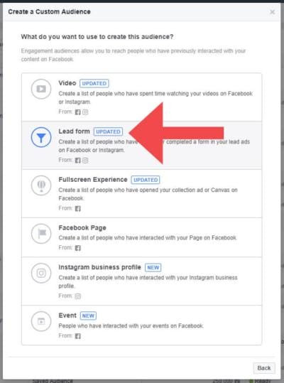 Custom Facebook Audience Lead Form Engagement