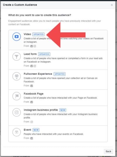 Custom Facebook Audience Video Engagement