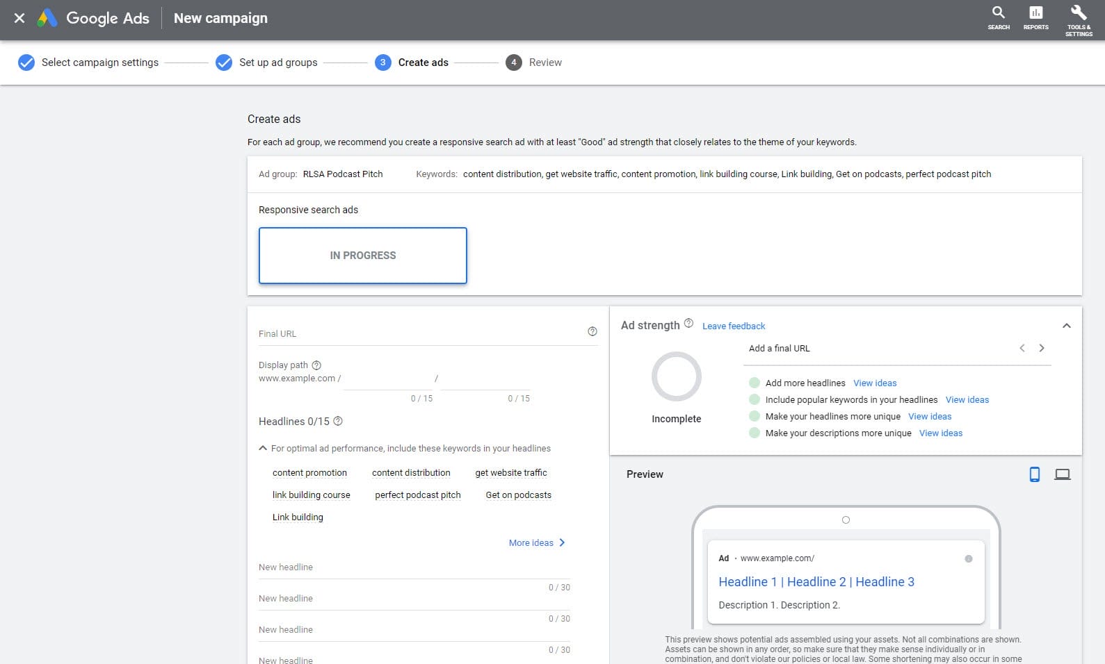 customize google ads in RLSA campaign