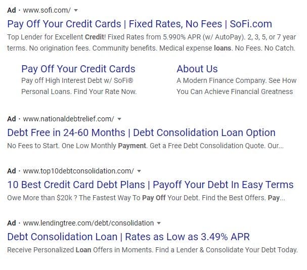 debt consolidation ad examples