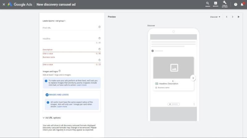 Discovery ad carousel creation