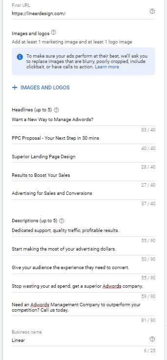 Discovery ad single-image headlines and descriptions