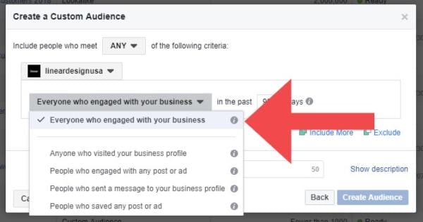Engagement Instagram business profile Custom Audience