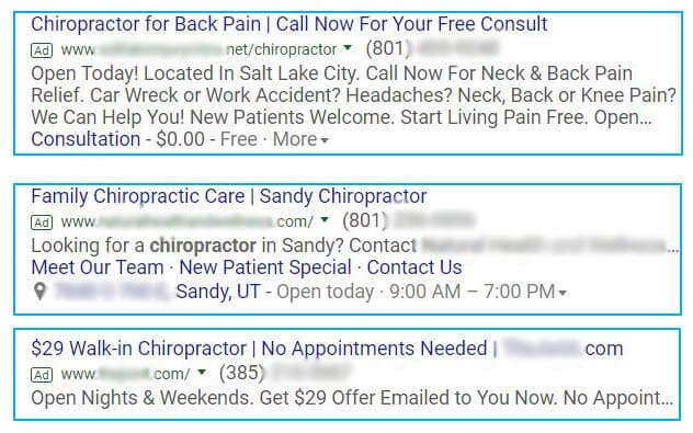 chiropractic ad extension example 2