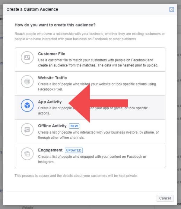Facebook App Activity Custom Audience