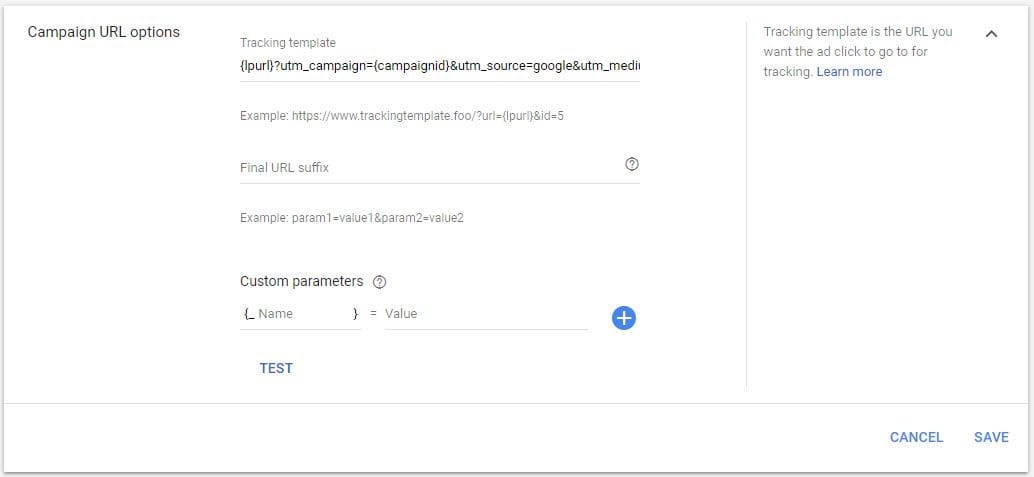 google ads campaign settings campaign URL options