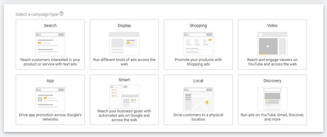 google ads campaign settings campaign type