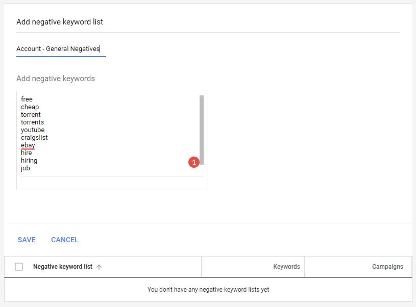 Google Ads Guide Negative Keywords Lists