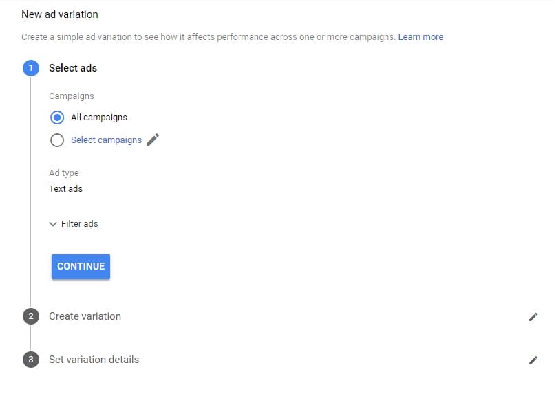 Google Ads Guide New Ad Variation Step 1