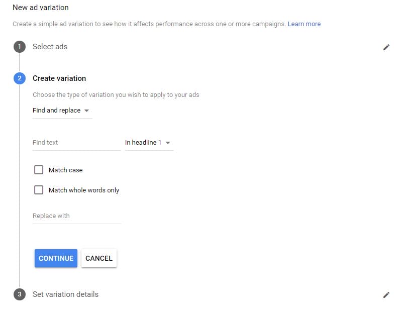 Google Ads Guide New Ad Variation Step 2