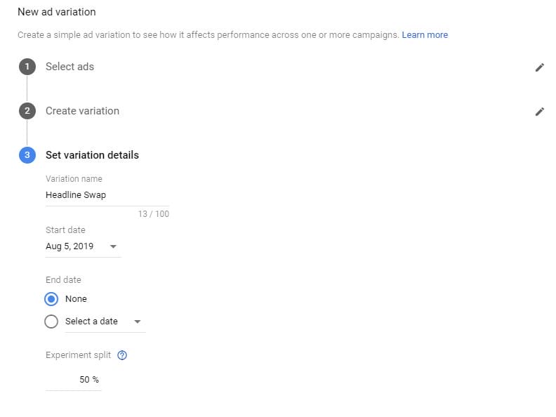 Google Ads Guide New Ad Variation Step 3