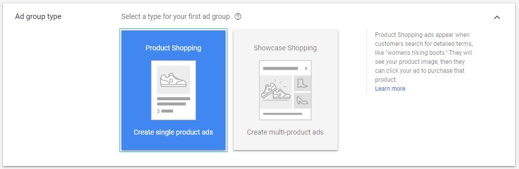 Google Shopping Ad Group Types