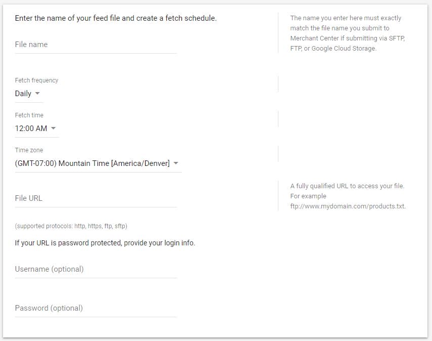 Google Shopping Ads Merchant Center Product Feed Scheduled Fetch