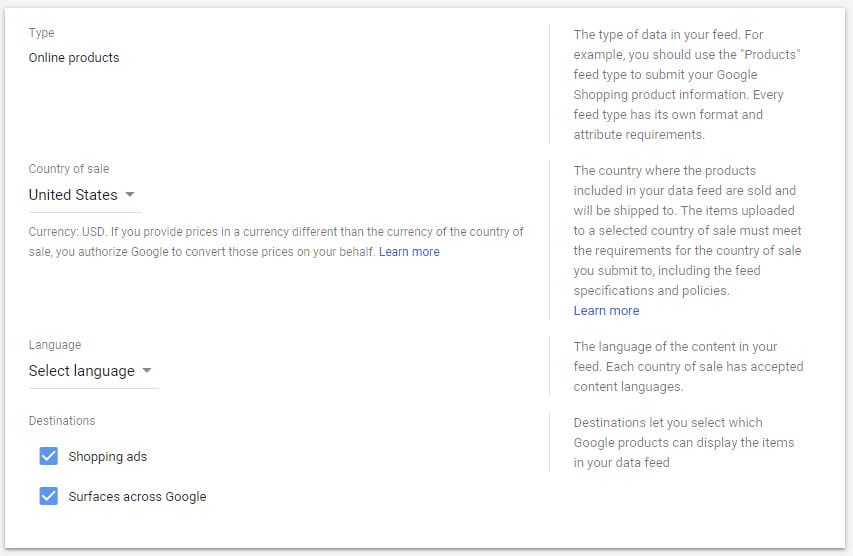Google Shopping Ads Merchant Center Product Feed Step 1