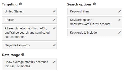 Keyword Planner Keyword Options