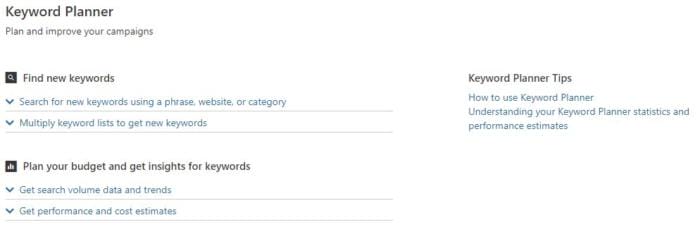 Keyword Planner Options