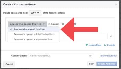 Lead Form Custom Engagement Facebook Audience 2
