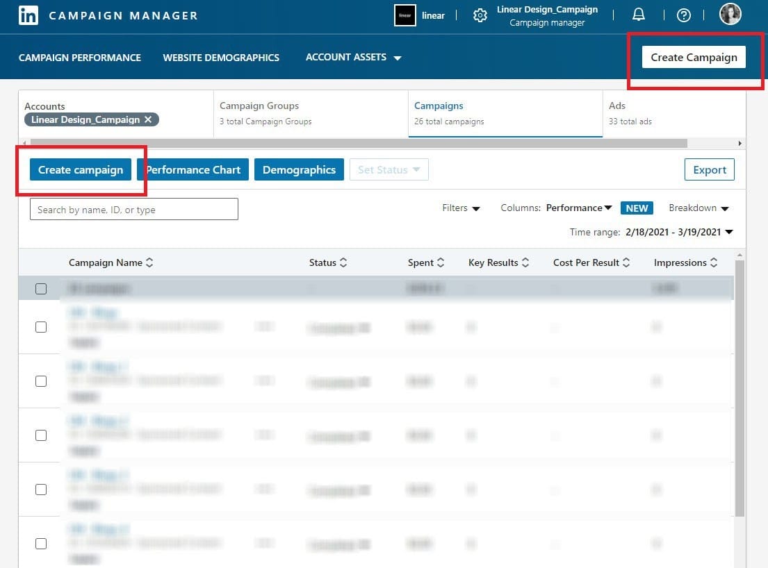 create new linkedin campaign