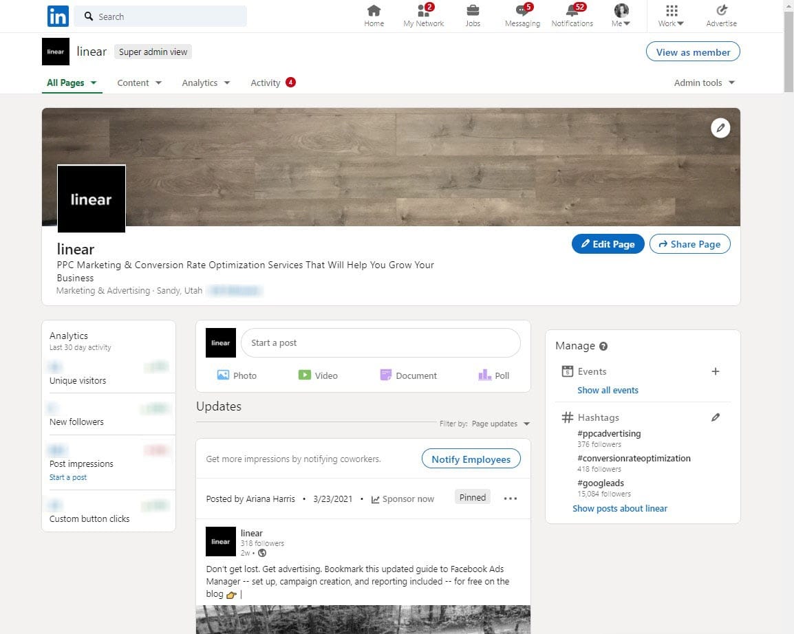Linear Linkedin Company page
