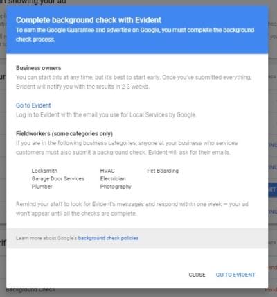 local service ads Evident background check