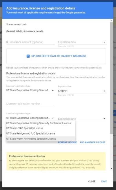 local service ads insurance license registration