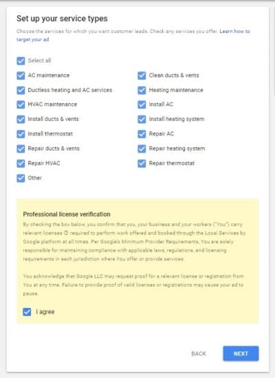 local service ads service types