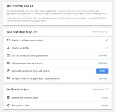 local service ads status dashboard