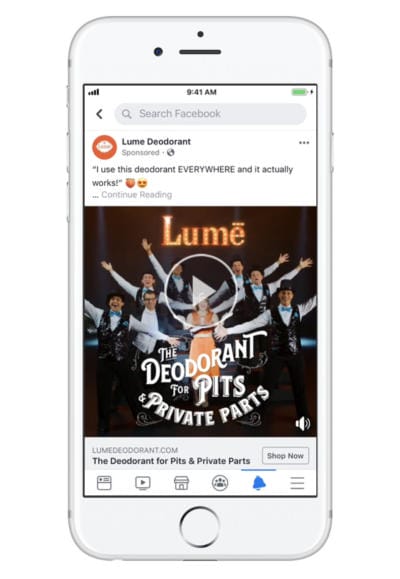 Lume Deoderant Facebook Brand Awareness Ad Example